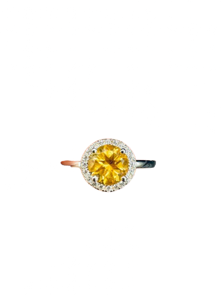 Natural Citrine, Round Cut and cubic Zircon, Pure 925 Sterling Silver and Rhodium Plated